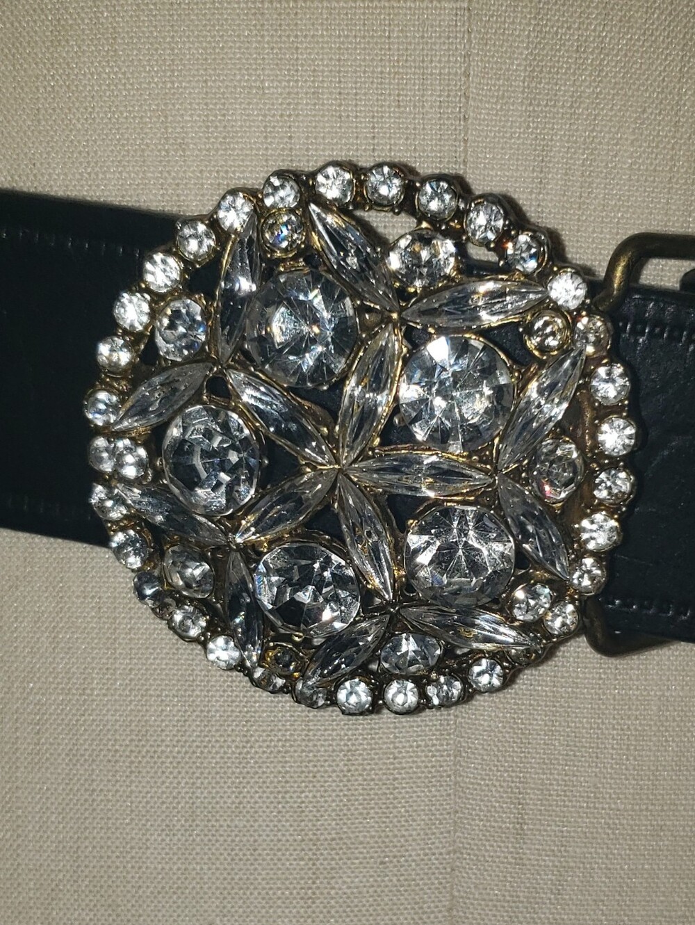 True Vintage Genuine Leather Brass Set In Rhinestones